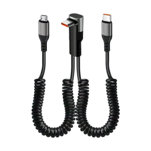 Portable Double Port Charging Wire for USB A and Type C Gadgets Spring Mechanism 66W Power Delivery