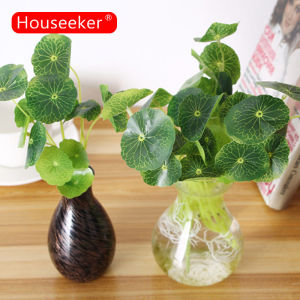 Houseeker 25cm 12 Heads Artificial Lotus Plants Green Leaves Plastic Tree Fake Bonsai Plants Real Touch Copper Leafs For Home Office Decor
