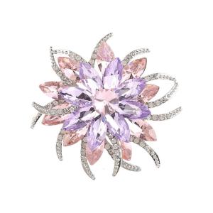 Artistics Crafted Two Tiers Flower Brooch Featuring Marquise Rhinestones and Florals Designs for Special Occasions