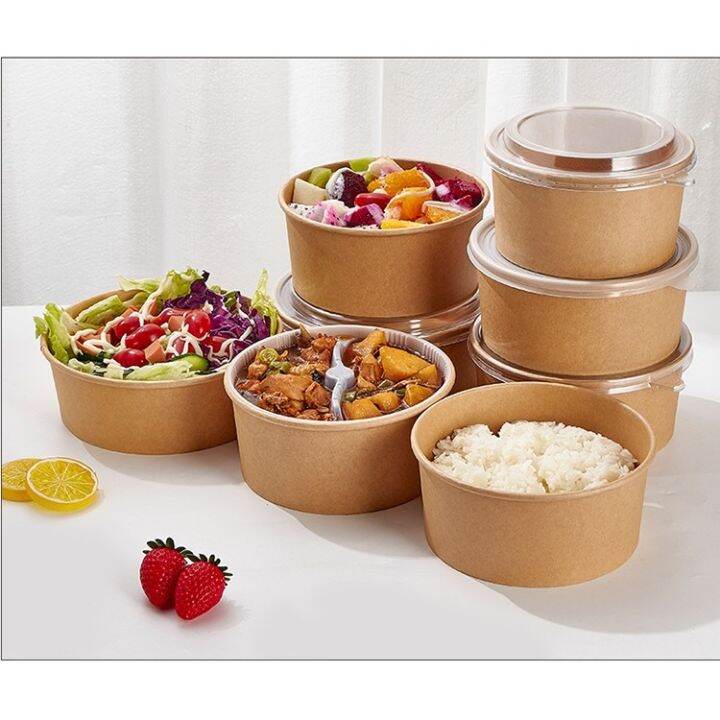 BENSON STORE [Premium]1300ml Disposable Kraft Brown Paper Bowls Fruit ...