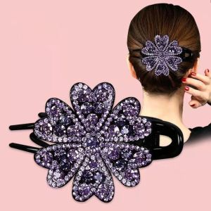 HUIHEYU Elegant Vintage For Girls Mom Ponytail Holder Zircon Large Size Hairpins Crystal Hairpins Rhinestone Duckbill Clips Women Barrettes Flower Hair Clips