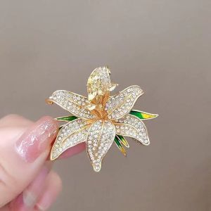 Luxury Lily Brooch Crystal Flower Pin Sparkling Rhinestone Gold Jewelry