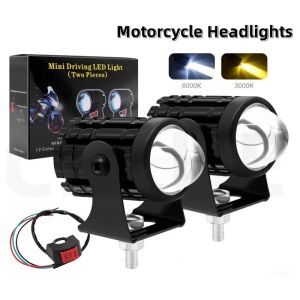 (2PCS) Motorcycle Mini Driving Lights Warranty Waterproof High Low Yellow/White LED Headlight