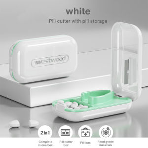 Pill Cutter Box Pemotong ubat Tablet Compartment Case Medicine separator Storage Washable silicone 切药器