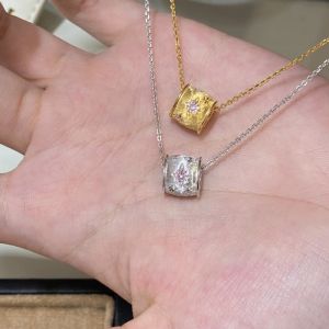 Hand-brushed Gold Bucket Necklace Female Design Sense Color Zirconium Cylindrical Pendant Clavicle Chain