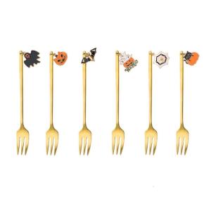 6 Pcs for Creative Halloween Dessert Fork Spoon Stainless Steel Stirring Spoons Salad Forks for Home Bar Party Restau