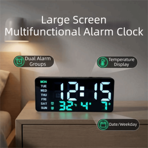OOC Large Screen LED Digital Clock Dual Alarm Multifunctional Date Week Display Timer Alarm Clock Temperature Display Clock Bedroom