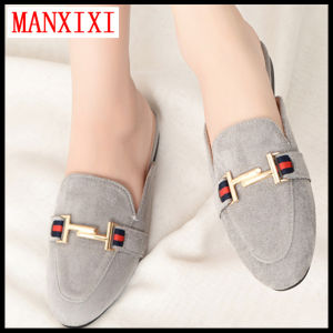 MANXIXI Fashion Flat Slippers Mules Sandals Big Size Slip On Leather Shoes For Women (32-44 Size)