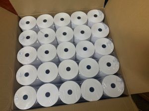 กระดาษธงฟ้า กระดาษเครื่อง EDC กระดาษความร้อน กระดาษฟู๊ดแพนด้า (Grab) ขนาด 57X40 mm 65 แกรม 1 ลัง