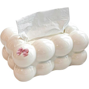 INS Style Bubble Tissue Box Holder | Decorative Facial Paper Organizer Dispenser | Rectangular White PP Tissue Box Holde