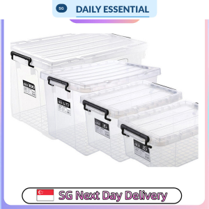 【DAILY ESSENTIAL】 Transparent PP Storage Box with Lid and Handles | Seven Size Options
