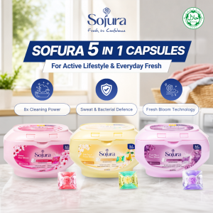 [Bundle of 3] Sofura 5in1 Laundry 24 Capsules Detergent Pods | Anti-Bacterial | Sweat Odour Remover | Fresh Scent