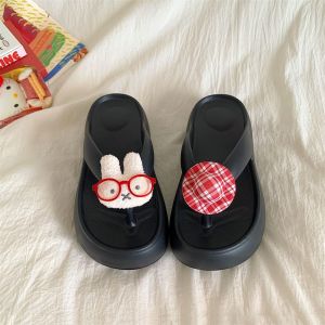 Free Shipping Anlianmei Cute Miffy Rabbit Thick-Soled 6Cm Flip-Flops Suitable For Outdoor Wear With A Non-Slip Design Perfect For The Beach And Designed To Add Height