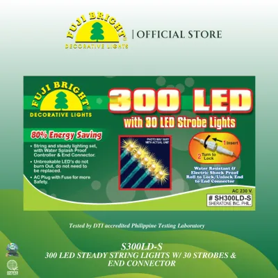 FUJI BRIGHT 300 LED STEADY STRING LIGHTS W/ 30 STROBES & END CONNECTOR CHRISTMAS LIGHTS
