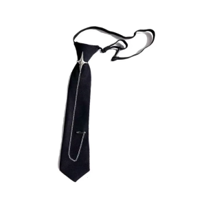 Fashionable Crosses Pin Chain Black Necktie Students School Aesthetic Punk Adjustable Pre Tied Tie Neckwear