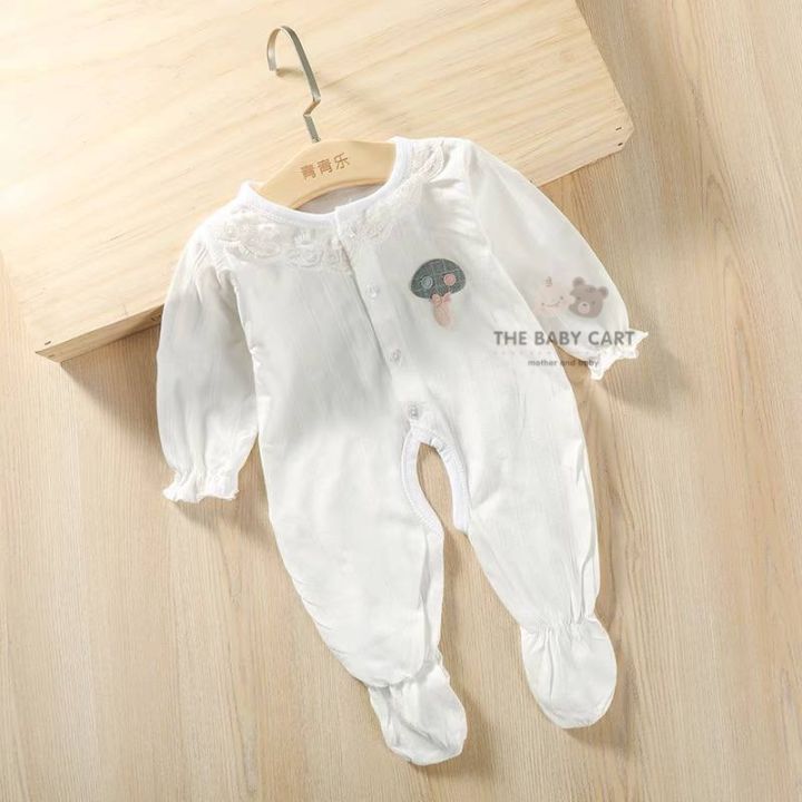Newborn Baby White Long Sleeve Mushroom Design Jumpsuit Foot