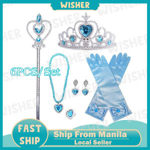 6Pcs/Set Frozen Princess Elsa and Anna Costume Dress Up Accessories Crown Wand Gloves Jewelry