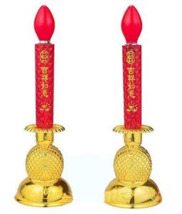 Lampu Lilin Listrik Nanas Dua Naga Yuanbao Phoenix Bohlam Set Lilin Sembahyang Puja Emas Segi Bulat