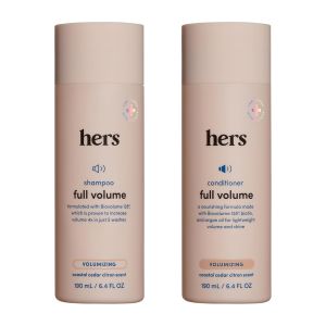 hers Full Volume Shampoo & Conditioner Set - volume 128 & tin Formula - Volumizing Shine-Boosting Hair Care - Paraben-Free - Coastal Cedar Citron Scent - 6.4 Fl Oz 2 Count