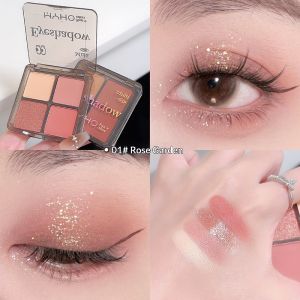 Màu Hồng hốc mơ mộng bốn màu phấn mắt Matte ánh sáng lung linh lấp lánh trang điểm tự nhiên cho mặc hàng ngày