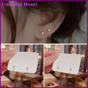 Colorful Heart ต่างหูเม็ดเดี่ยวคริสตัล1คู่สำหรับผู้หญิงเครื่องประดับแฟชั่นเกาหลีสำหรับงานเลี้ยงสาวๆต่างหูสุดหรู