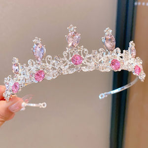 Minwen 2023 New Women Girls Color Crown Headwear Korean Tiara Fashion Birthday Dress Rhinestone Crown Hair Accessories