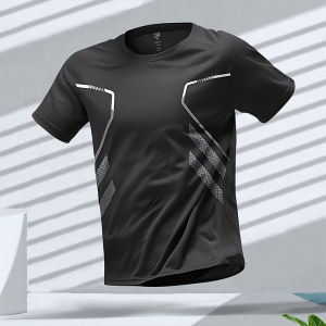 T Shirt Men Sports Running T-Shirt Color Block Men Quick-Drying Breathable Short Sleeve Round Neck Active Tee Outdoor Workout