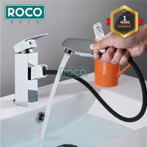 ROCO Silver Pull Out Square Head Water Sink Tap Nozzle Faucet With Two Mode Function