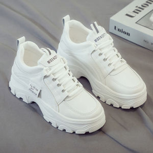 Free Shipping New Autumn/Winter WomenS White Sneakers With A Hidden Heel And Thick Sole Suitable For Sports And Casual Wear Made Of PU Material