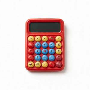 Retro Mechanical-Style Calculator Collection Yellow Calculator with Pixelated Game Background