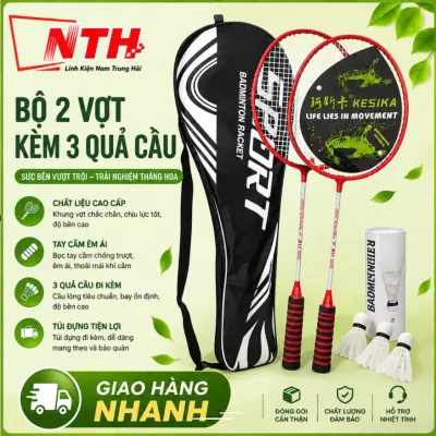 Kèm túi - Combo set 2 chiếc vợt cầu lông tặng kèm 03 quả cầu lông giá học sinh sinh viên hàng đẹp chất lượng
