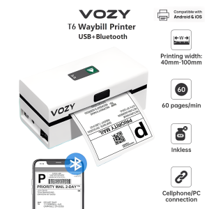 VOZY T5/T6/T7/T11/U9 Waybill Printer Bluetooth USB Cellphone A6 Shipping Label Thermal Printer Inkless Printer For Waybill Barcode Label Sticker