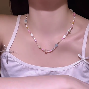 Colorful Beads Chain Necklace Bohemian Style Choker Necklace Party Resin Material Perfect Gift for Women Girls