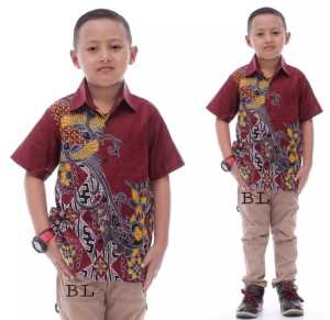Couple batik keluarga ibu ayah anak terbaru Kemeja batik anak cowok usia 2 Sampai 10 tahun