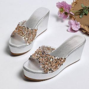 2026 Summer New Bohemian Style Open-Toe Sequin Wedge Thick-Soled Platform WomenS Sandals