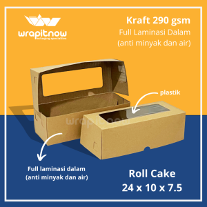 (Isi 20 pcs) Dus Kraft Laminasi 22x10x7 Mika Kraft 22x10x7 // dus roll cake/ dus brownies/ dus bolu gulung/ dus kurma/ box kraft/ dus polos