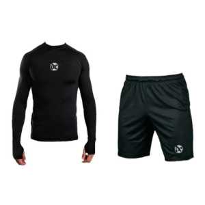 DE - Set Baju Manset Legging Panjang Pria Celana Pendek Olahraga Lari Gym Fitness Jogging Baju Anti UV