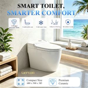 The smart toilet does not require power and has a built-in water tank with no water pressure limit