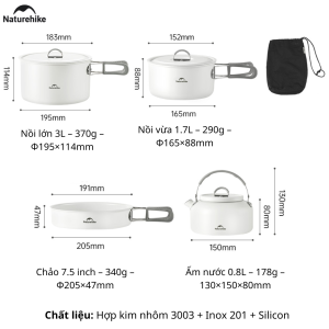 Naturehike CNK2450CF013 -Bộ nồi chảo Chống dính camping thiết kế Gấp Gọn đa năng và Tiện Lợi