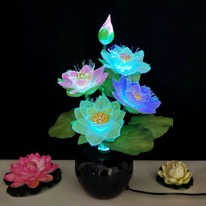 LED bonsai flower Buddha lamp display colorful fiber optic simulated lotus lamp Buddha lamp lotus flower lamp offering lamp potted plant plug-in
