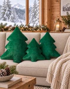 HH Elegant Christmas Tree Velvet Cushion Covers - Festive Holiday Decorative Pillows for Home & Car