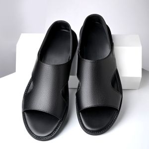 Mens Sandals Genuine Leather 2024 Summer New Casual Non-Slip Soft Bottom Roman Leather Sandals Outdoor Driving Slippers ㏇L0529