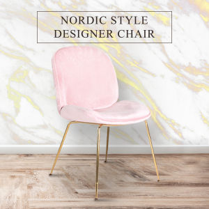 High Quality Nordic Insta Style Pink Grey Super Soft Velvet Cushion Gold Legs Beetles Dining Chair Lounge Chair Seat| 北欧ins少女家用网红化妆梳妆台凳卧室现代简约美甲靠背轻奢金脚椅子