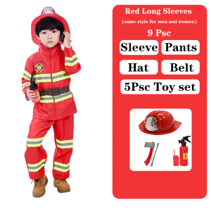 Carlanisa Full set Fire shirt career kids firefighter cosplay fireman costume kids Carrer uniform fire boy