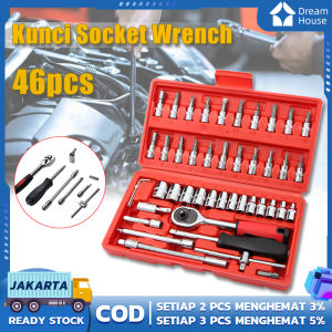 (dalam Stok Dikirim Dari Jakarta)1/4 Soket Set 46 Pcs Ratchet Wrench Paket Kombinasi Soket Alat Kit untuk/Kunci Socket Wrench 46 pcs Pas Socket Set 1/4 Car Repair Tool /Kunci sok/ Kunci Konci Socket/Kunci Set Lengkap
