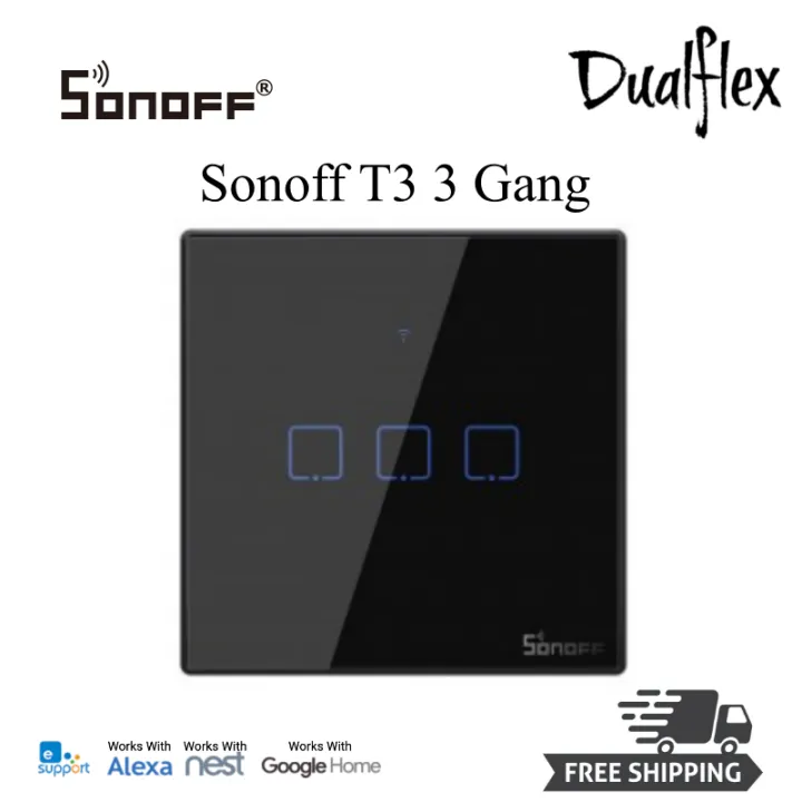 Sonoff Smart Home Wall Switch Plug T3 Wifi RF Touch Panel 1-Gang/2-Gang/3-Gang UK Switch