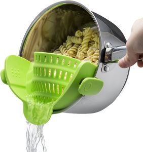 Snap N Strain Strainer Silicone Colander Fits for All Pots and Bowls Clip on Kitchen Food Strainer Silicone for Noodles Spaghetti Pasta Ground Beef Grease Colander & Sieve Snaps on Bowls Pots and Pans