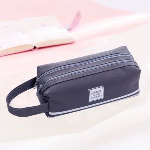 Pencil Case Boys Girls Canvas Large Capacity Double Layer Simple With Zipper Stationery Pencil Holder Bag Makeup Pouch Bekas Pensel