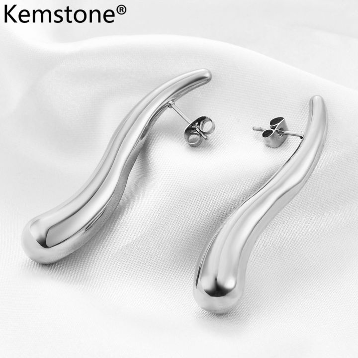 Kemstone Stainless Steel Water Drop Comma Pendant Necklace Women's ...