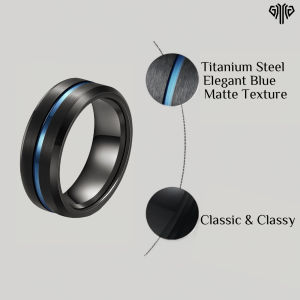 GAWUNG Cincin Titanium Pria List Biru Hitam Doff Classic Anti Karat Kuat CCTBB